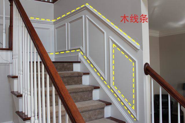 木线条,装楼梯,楼梯墙面安装,实木线条安装